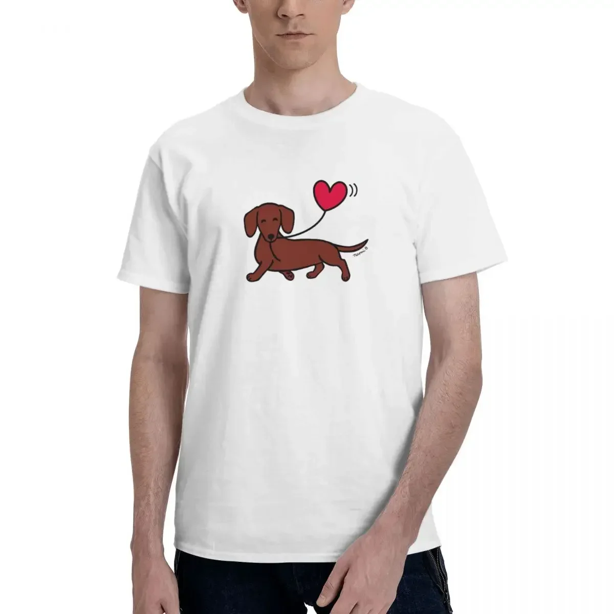 Red Smooth Dachshund Heart Balloon 100% Cotton T-shirt Men Fashion T Shirts Men O-Neck Short Sleeve S-6XL