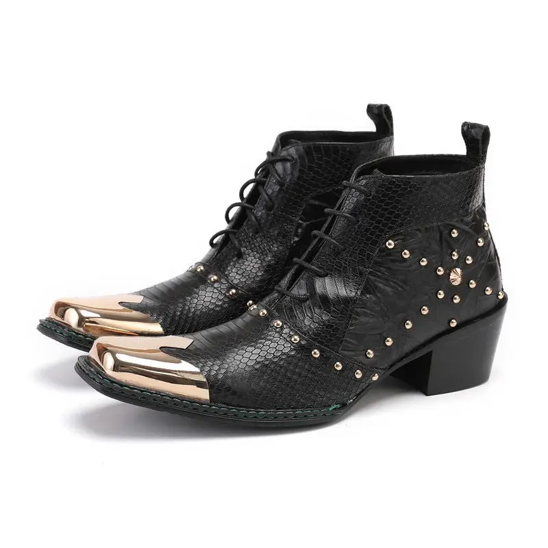Botas hombre men's ankle boots square gold toe real leather fashion chelsea boots man trend Stud party shoes formal