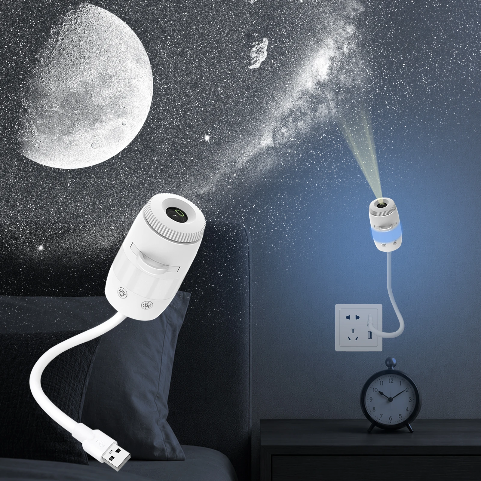 2-in-1 Galaxy Projector Night Light with 25 Films 5d Holographic Night Light Projector, Stepless Brightness, 360° Adjustable, HD Ocean Projector for Bedroom Ceiling