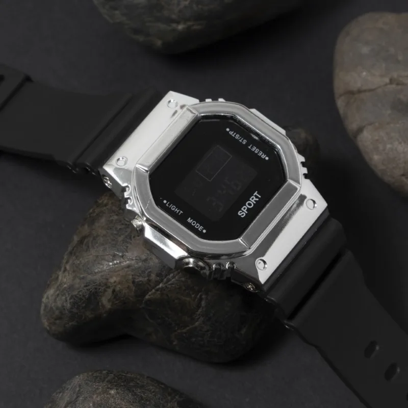 Waterproof Sporty Electronic Watch for Men Students Children High School Girls Alarm Clock Plated Square Face Youth Watch
