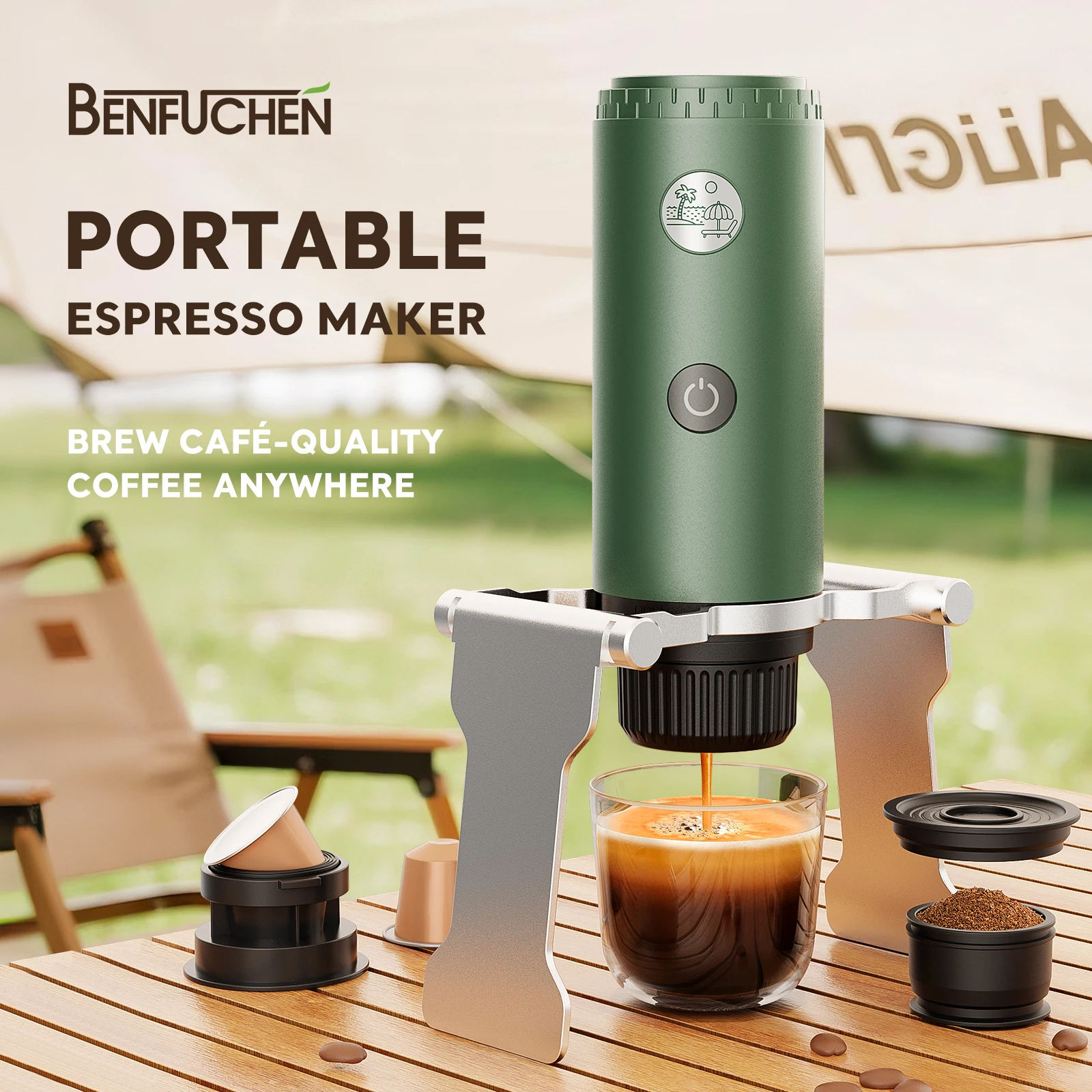 

3-in-1 Portable Electric Espresso Machine Travel Coffee Maker For Camping Self-Heating fit for Ground Coffee & DG,NES capsules