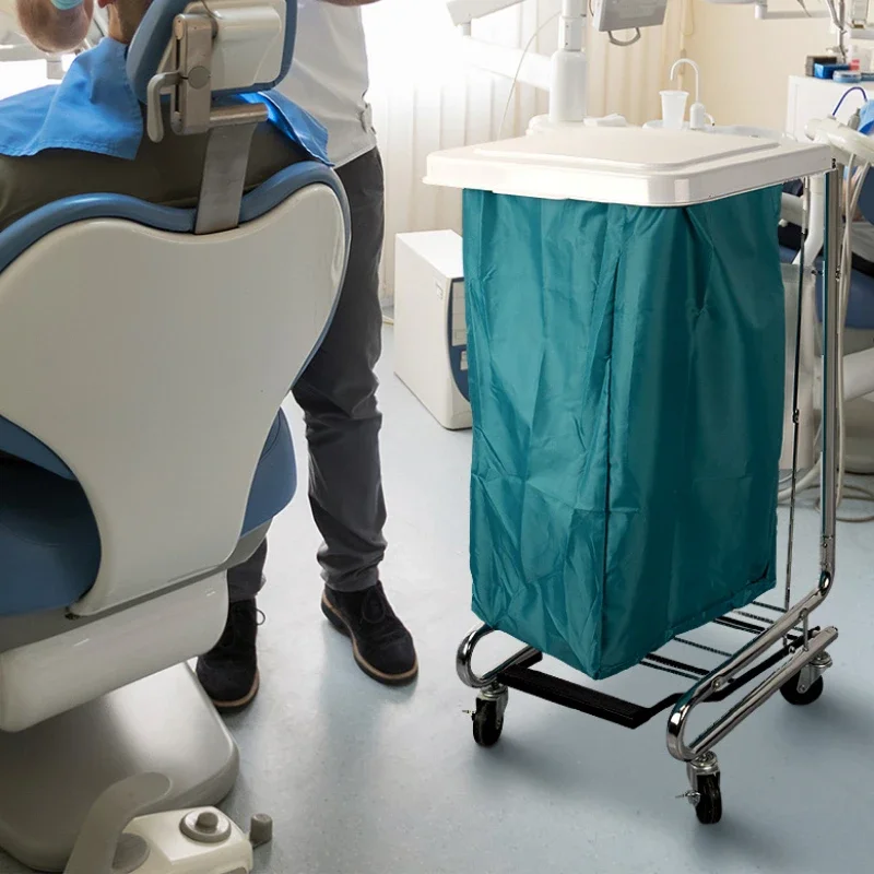 

Carbon Steel Flip-Top Laundry Cart Wear-Resistant Pedal Trash Cart Odor-Proof Waste Trolley Hospital Wheeled Storage Cart