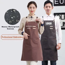 Custom Embroidery Printing Logo Waterproof Apron Men Women Kitchen Chef Baking Pockets Adult Restaurant Manicurist Nails Apron