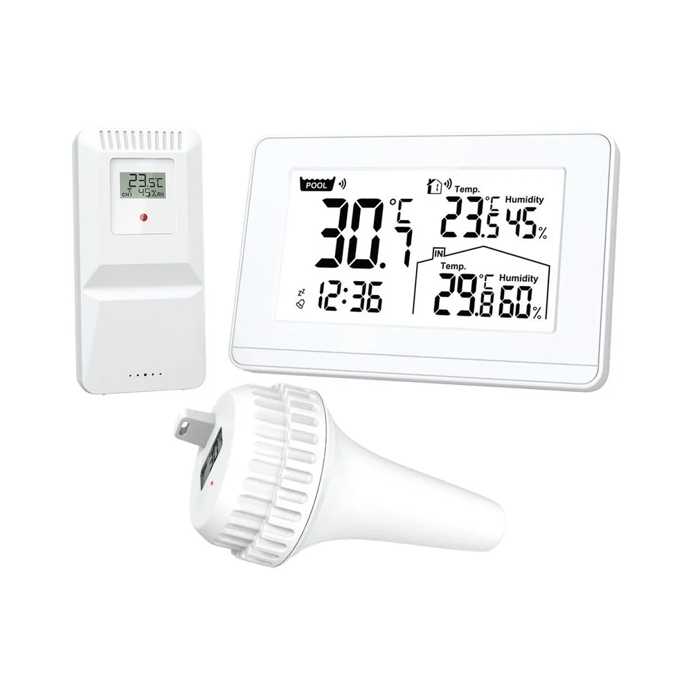 3-in-1 Backlit LCD Thermometer Hygrometer for Pool Water Temperature Indoor Humidity and Outdoor Condition Tracking