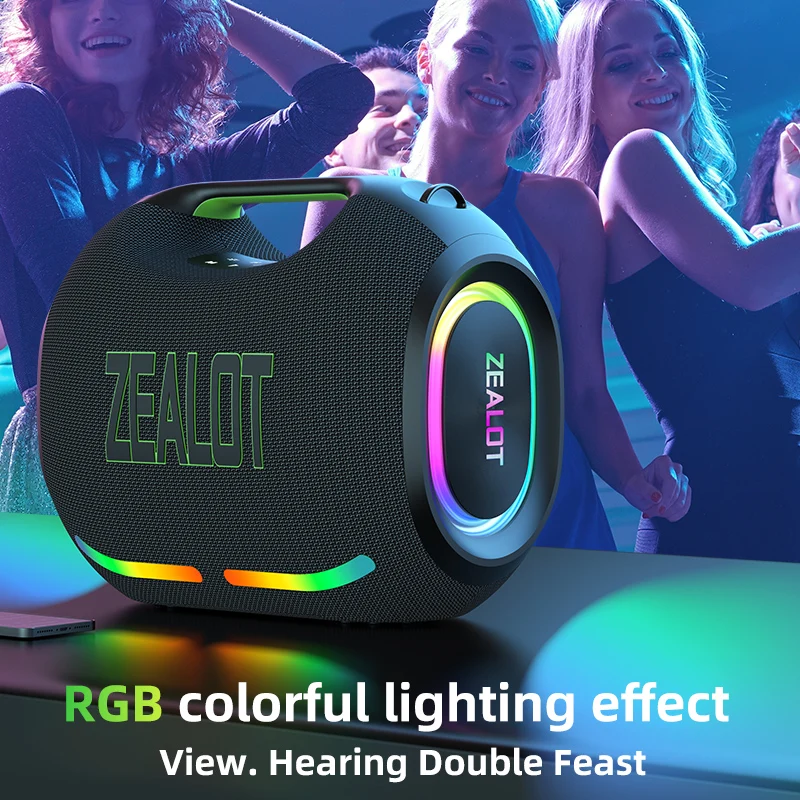 ZEALOT ZE21 Altoparlante wireless da 250 W, portatile da esterno, batteria lunga 48000 mAh, con luci colorate RGB, fino a 18 ore di riproduzione.