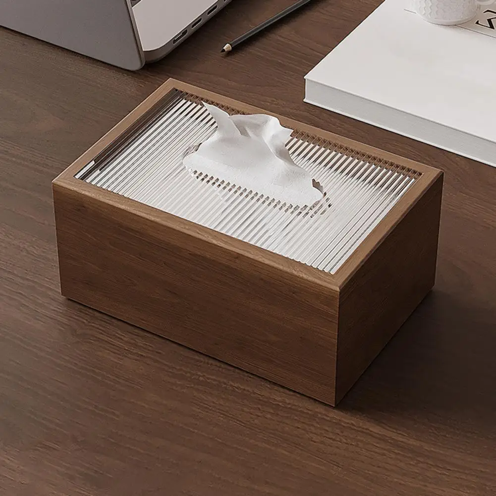 Napkin Holder for Home Chinese Style Wood Tissue Box Light Luxury Desktop Napkin Organizer with Acrylic Lid for Room