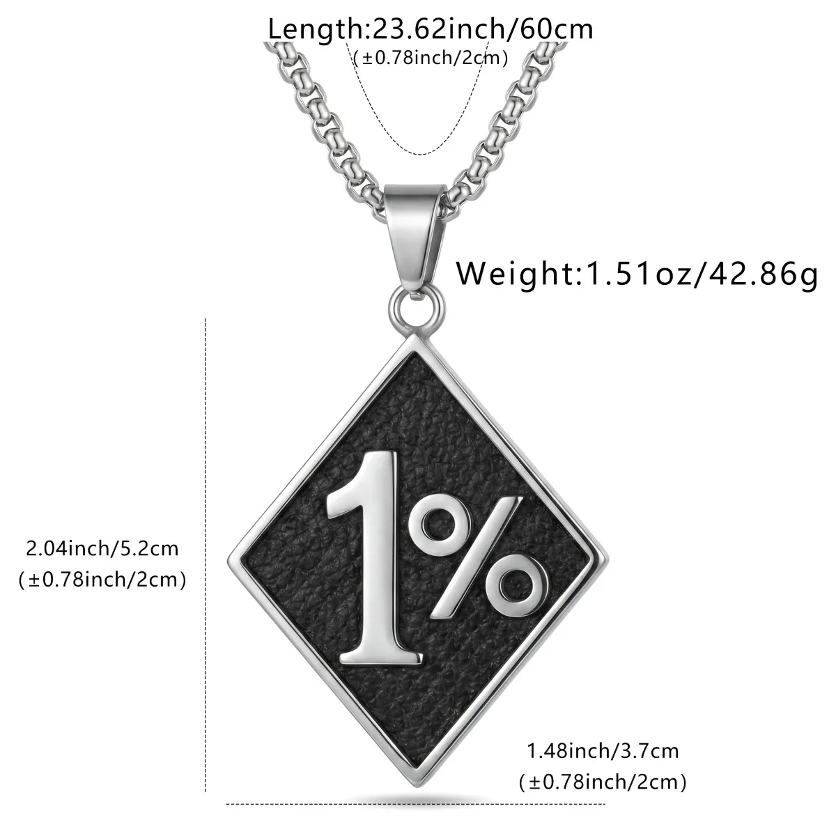 Edelstahl Silber-Schwarz Strukturierter Ein-Prozent-Zeichen Anhänger mit Kastenkette Halskette Herren Streetwear Schmuck – Detail 1