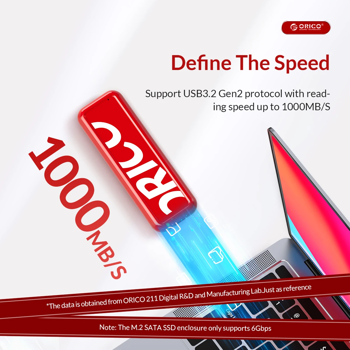 ORICO Nieuwe Trend M2-behuizing: USB 3.2 Gen2 Type-C, 6Gbps/10Gbps, Klassiek Rood Zwart, Smart Sleep