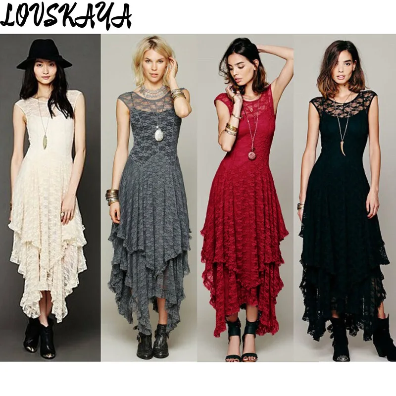

Irregular high and low lace skirt sexy long dress fashionable women's clothing