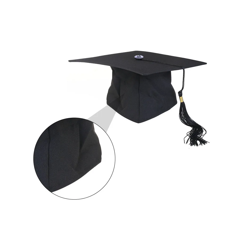 

24X24Cm Adjustable Black Graduation Mortar Board Hat Tassel Decor College School Party Costume Accessory For Adults