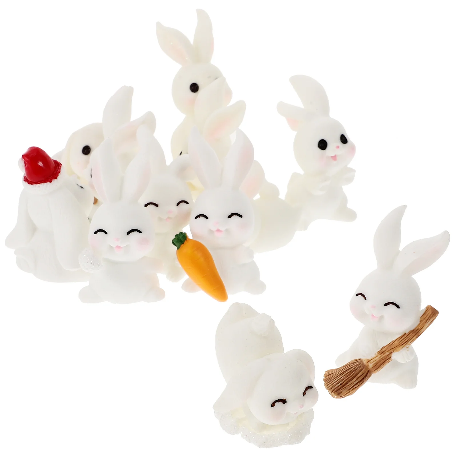 

12Pcs Miniature Resin Rabbit Figurines Snow Scene Decoration Compact Cartoon Bunny Statue Easter Garden Decor Small Bunny