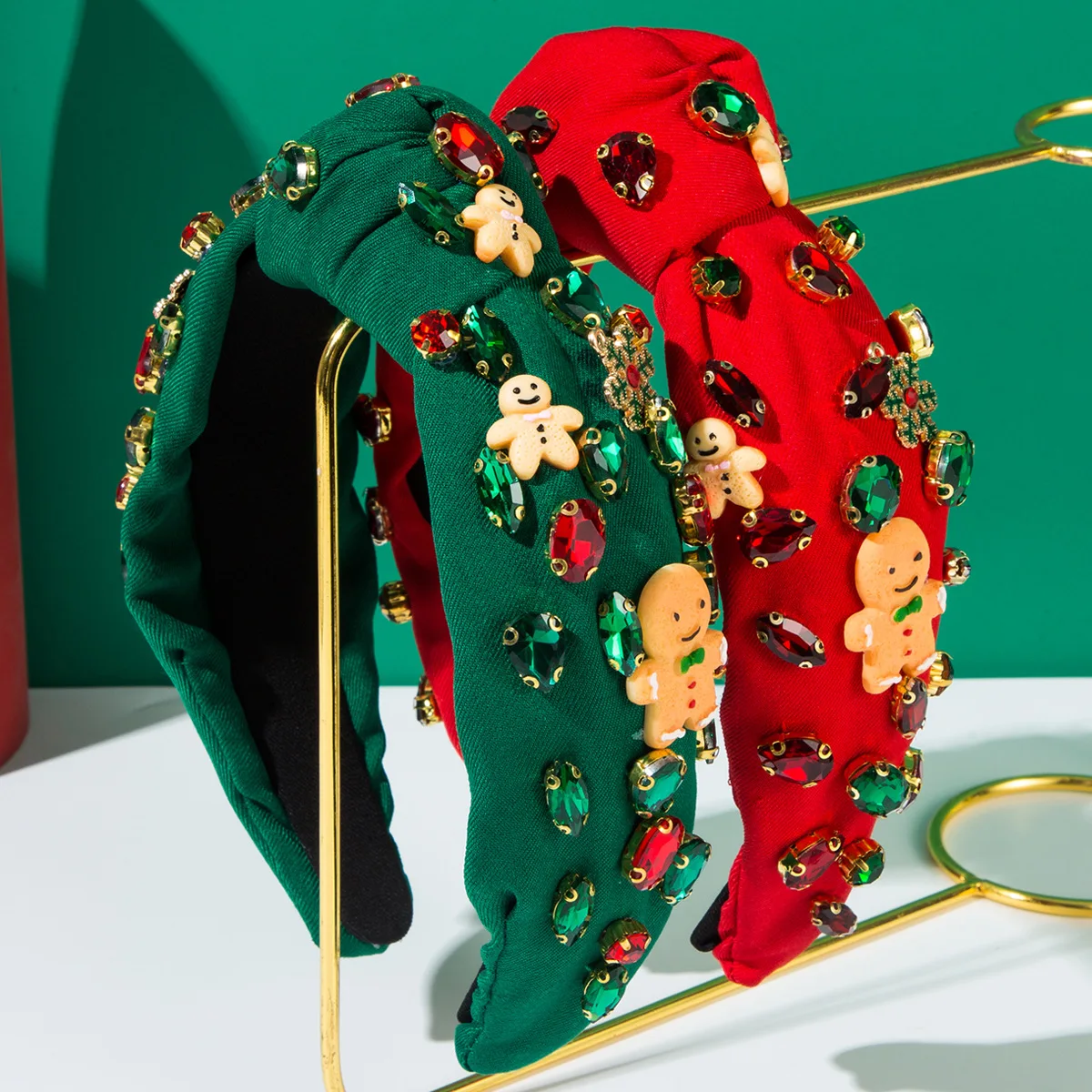 

New Christmas headband personalized snowflake gingerbread man accessories diamond-encrusted knotted headband trendy holiday hair