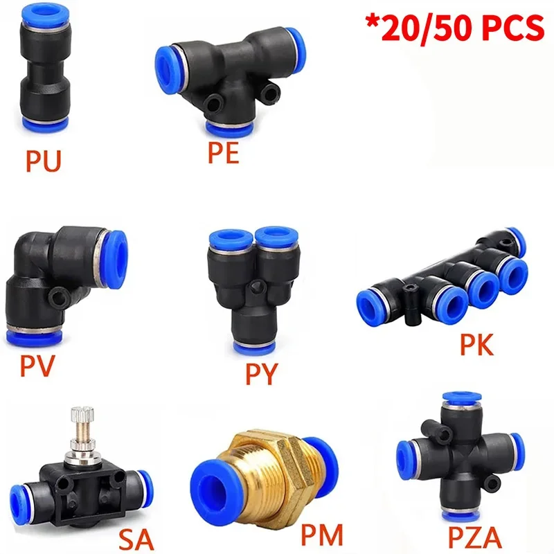 

20/50 PCS Pneumatic Fittings Quick Connector - 4mm 6mm 8mm 10mm 12mm PU PY PK PV PE PZA PM SA Push Into Air Hose Pipe Connector