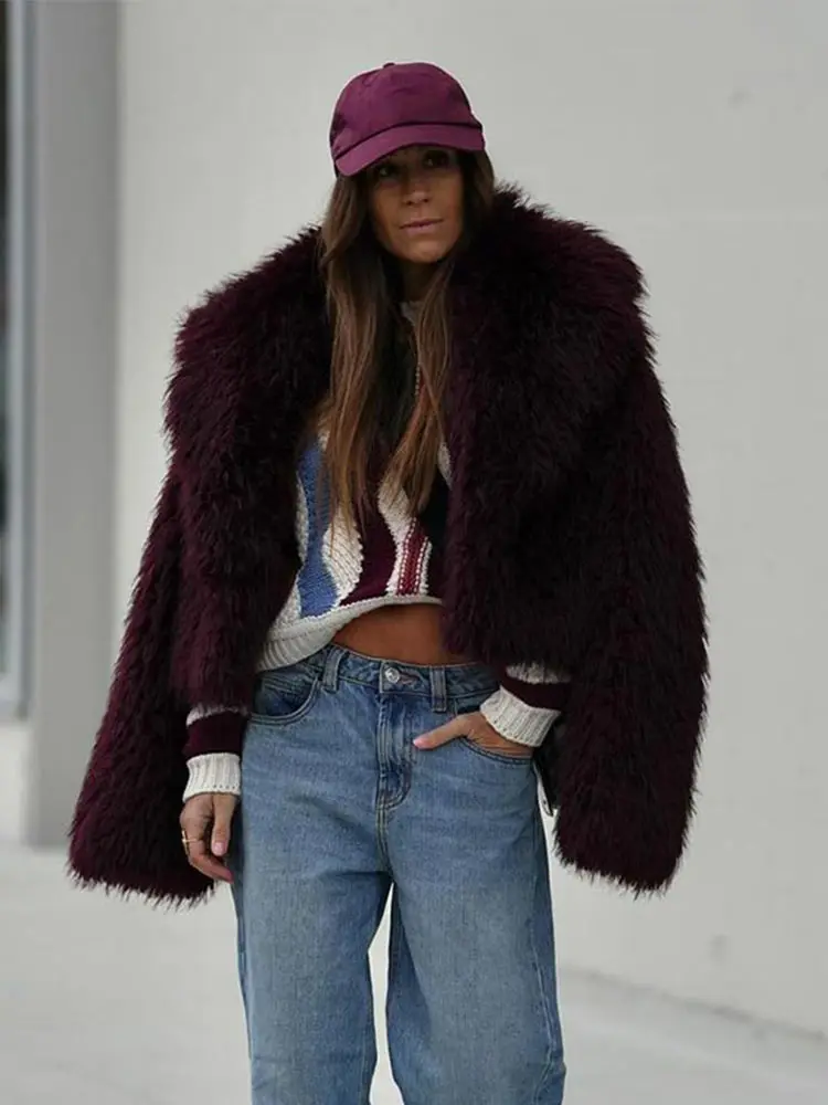 Luxe Nepbont Warme Jas Vrouwen Casual Revers Pluizige Lange Mouw Vrouwelijke Vest 2024 Winter Solid Lady Street Commuter Outwears