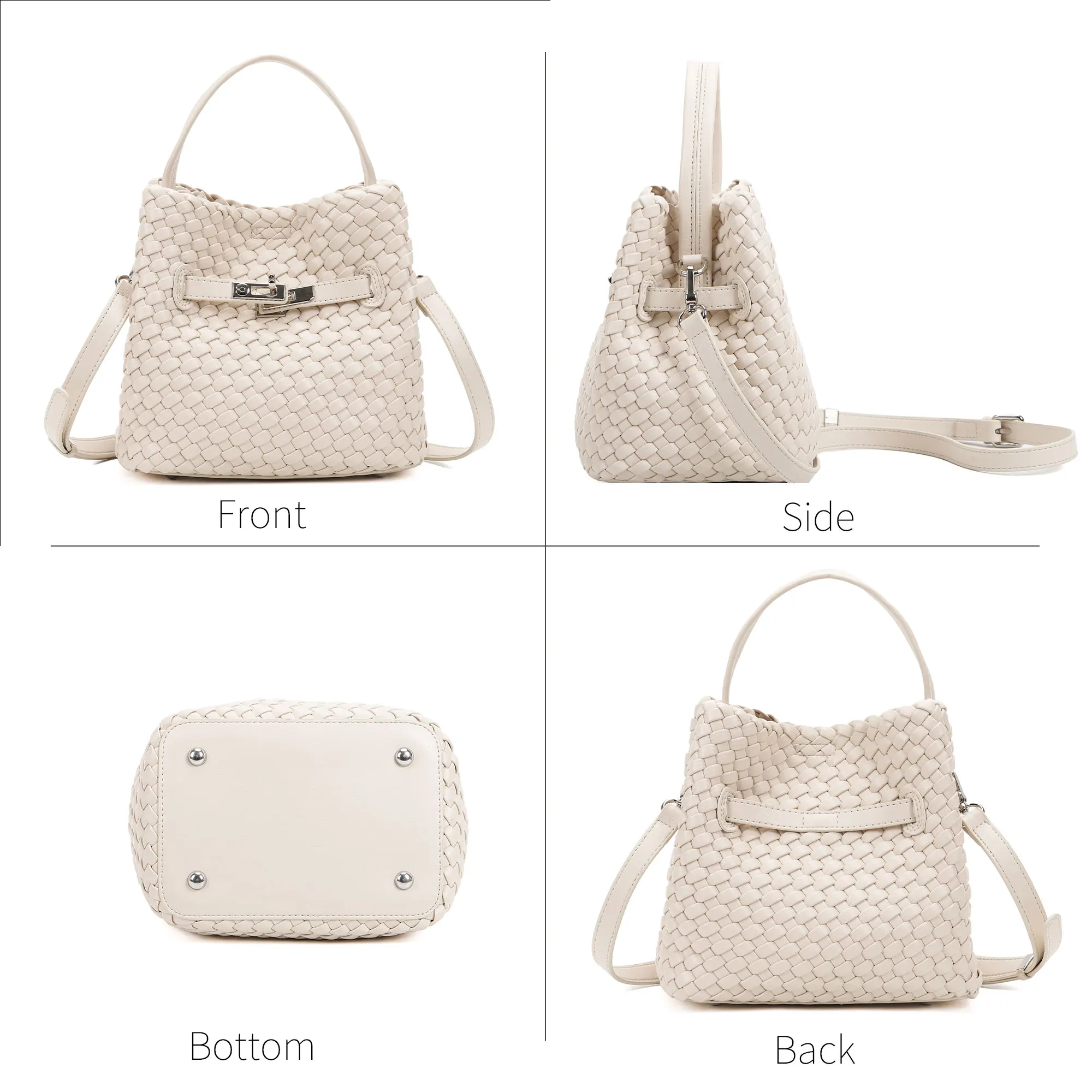 Small Woven Crossbody Bags for Women PU Leather Mini Bucket Handbag Women Handwoven Cute Shoulder Bag Removable Shoulder Strap - view 5