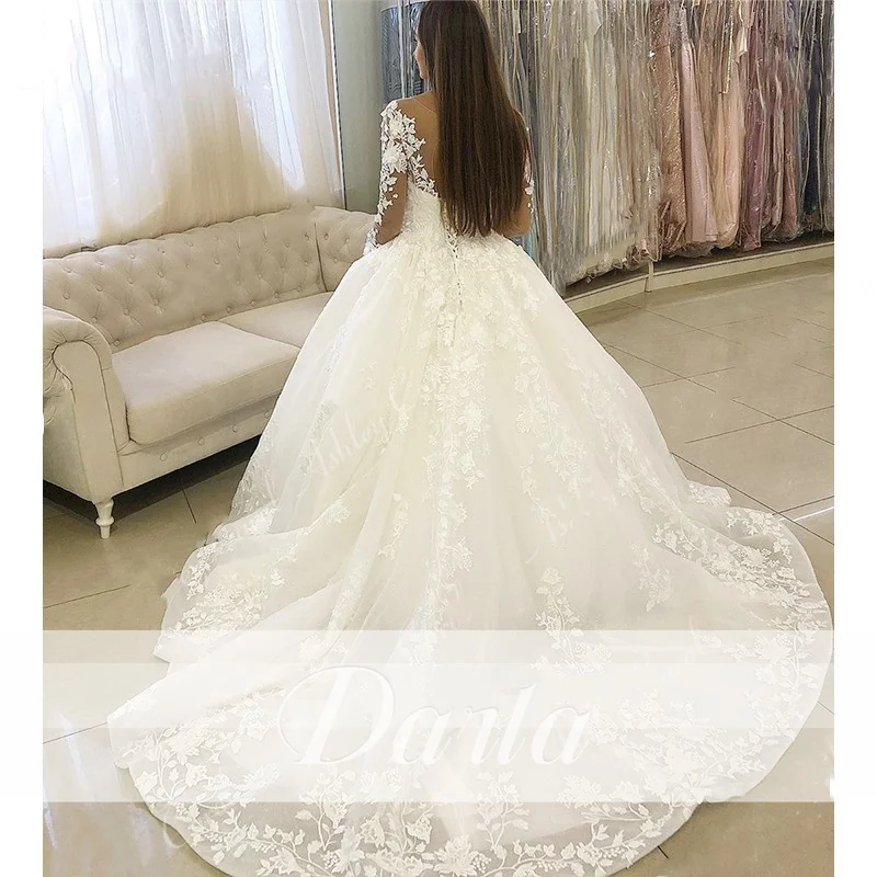 Vestido De Novia De princesa De manga larga, corte en A, apliques De cuentas con cordones, vestidos De Novia sexis con cuello en V, Vestido De Novia 2025 personalizado