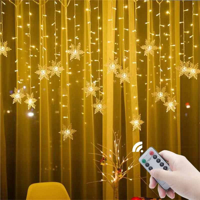 Rideau de guirxiété de flocon de neige de Noël, lumières LED, nickel é, guirlandes lumineuses, décor de feston pour les vacances, nouvel an, décorations de Noël, 2023