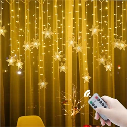 Christmas Lights Snowflake Garland Curtain Led Fairy String Lights Festoon Decor For Holiday 2023 New Year Navidad Decorations