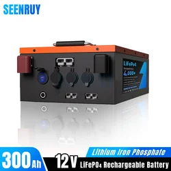 12V 300Ah Lifepo4 Battery Pack Built-in BMS USB Optional Bluetooth for RV Campers Outdoor Solar Backup Energy +Charger