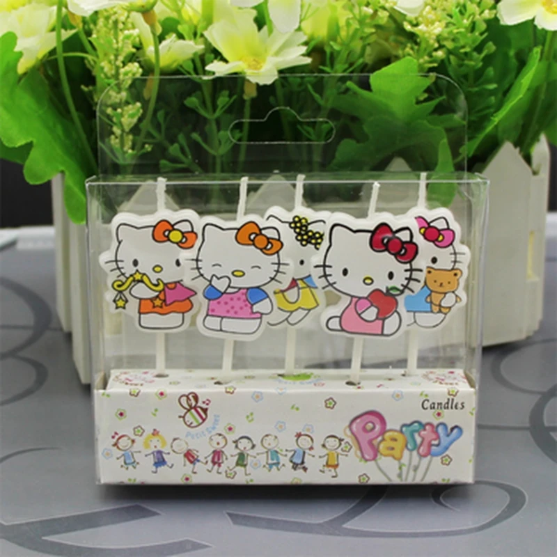 HOT Cartoon Hello Kitty Frozen Princess  Elsa Anna Candle Happy Birthday Topper Flags Baby Kids Birthday Party Cake Decoration