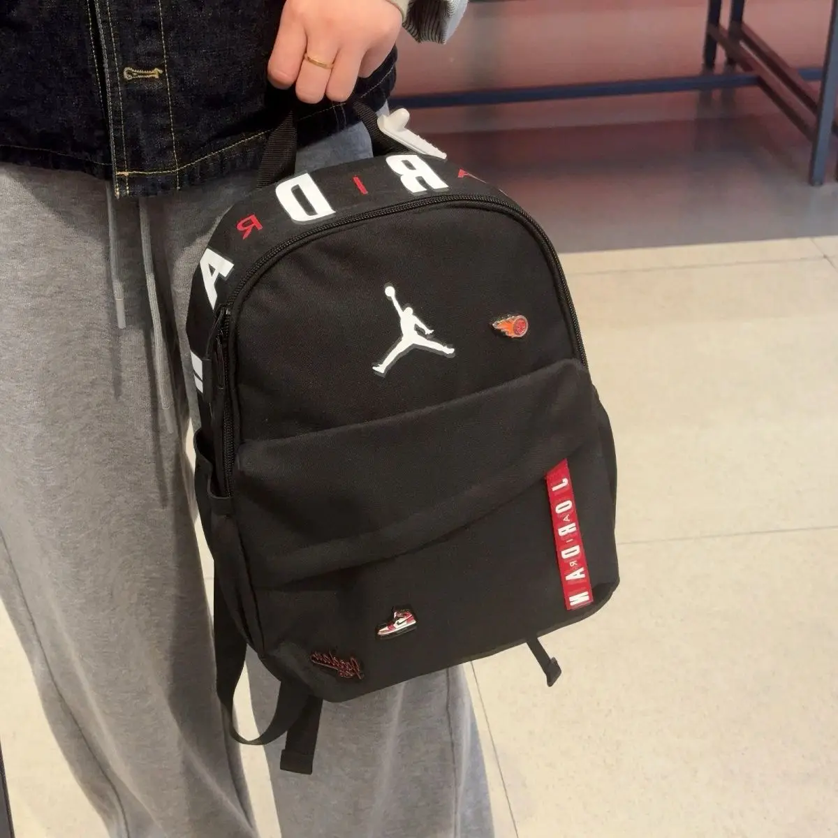 Jordan Mini Pin brand logo polyester fashion versatile sports casual mini backpack unisex black IW1548-010