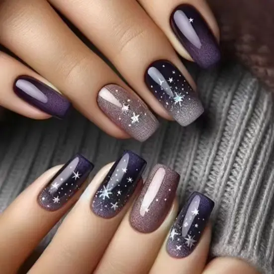 24pcs Dreamy Star Moon Fake Nails Dark Butterfly Acrylic Press on Nails Vintage Flowers Nail Art Sweet Cool Coffin False Nails