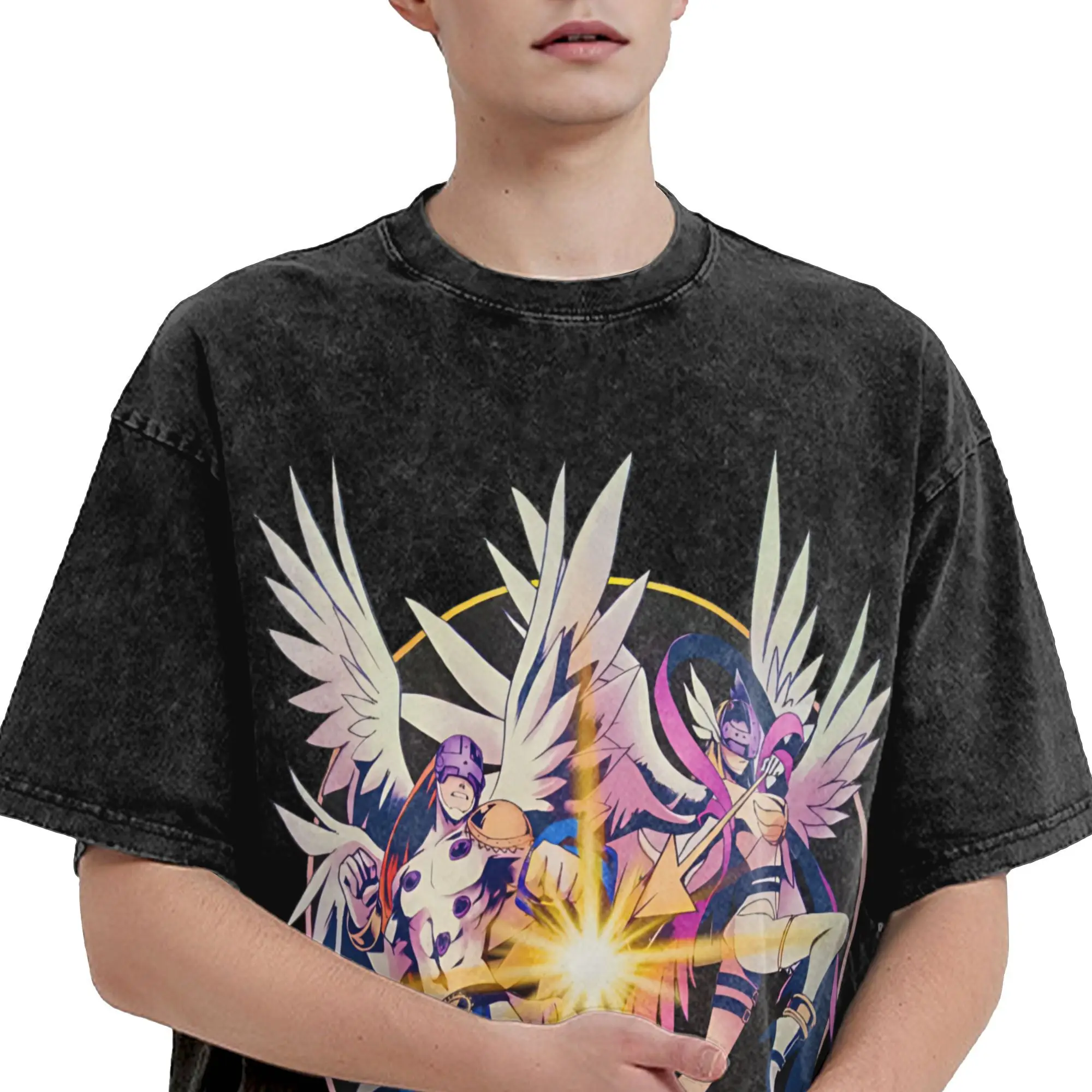 เสื้อยืดลายกราฟิกดิจิตอลมอนสเตอร์ดิจิมอนสไตล์ฮาราจูกุสำหรับผู้ชายและผู้หญิง