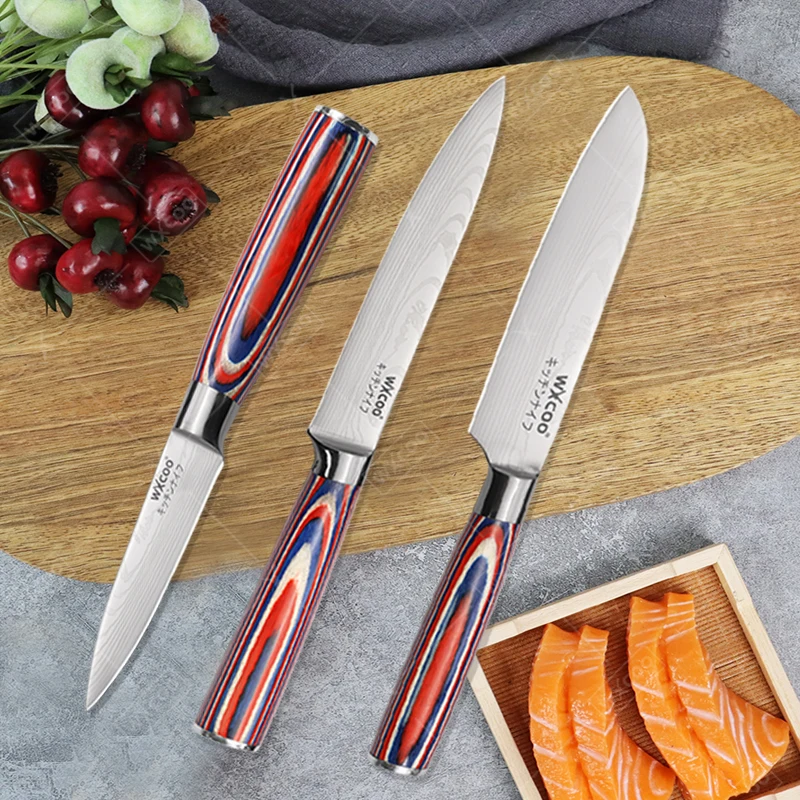 WXCOO 1 ~ 3PCS Küchenmesser Laser Damaskus Obst Schälmesser Fleisch Cleaver Santoku Messer für Geschnitten Obst Gemüse kochen Werkzeuge