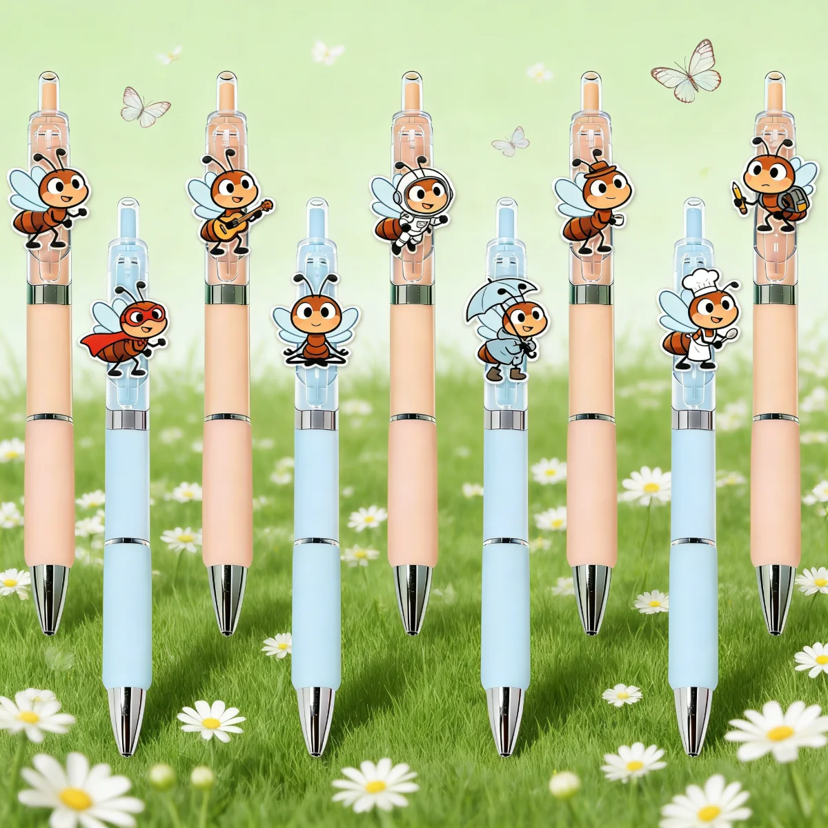 

9Pcs/12Pcs Creative Flying Ant Shaped Transparent Ballpoint Pens, Animal Bee Style Color Block Gel Pens