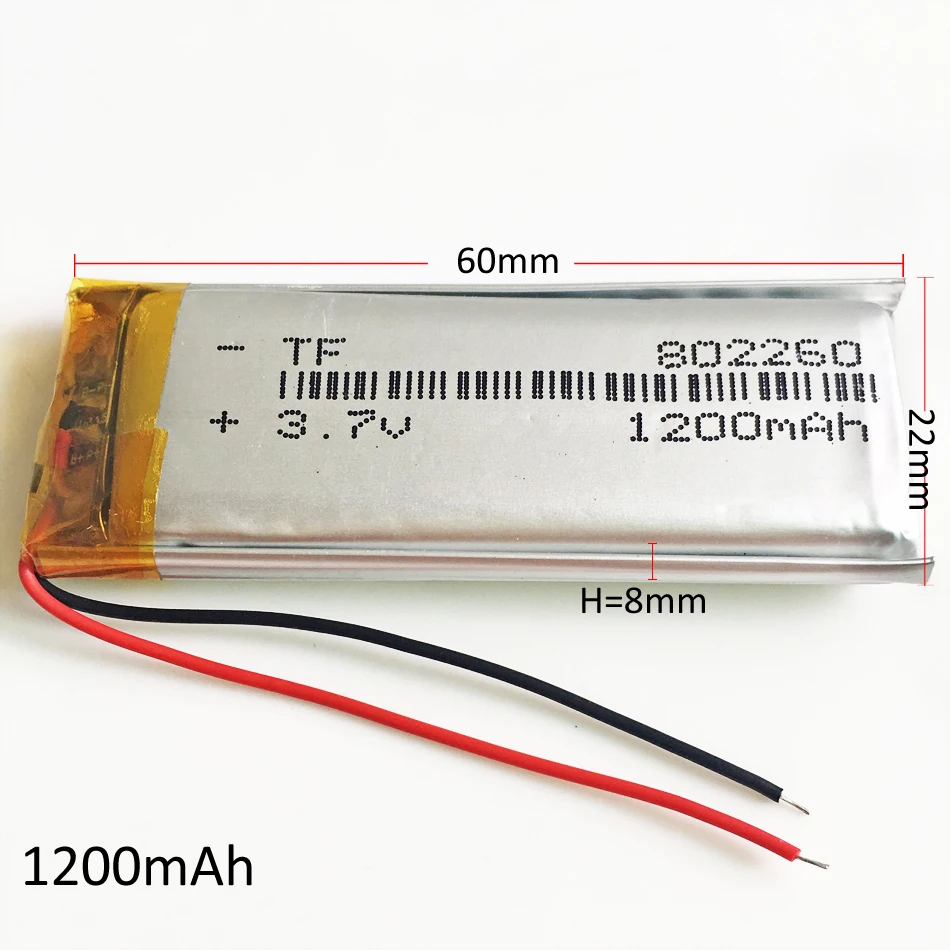 3.7V 1200mAh litowo-polimerowa LiPo akumulator 802260 do Mp3 MP4 GPS PSP DVD mobilna gra wideo PAD e-booki Tablet PC