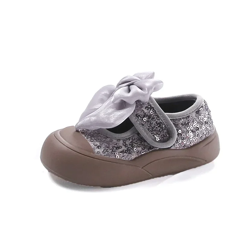 Autumn New Children Soft Sole Casual Shoes Fashion Bowknot Shiny Girls Princess Flat Shoes Kids Shallow Breathable Canvas Shoes