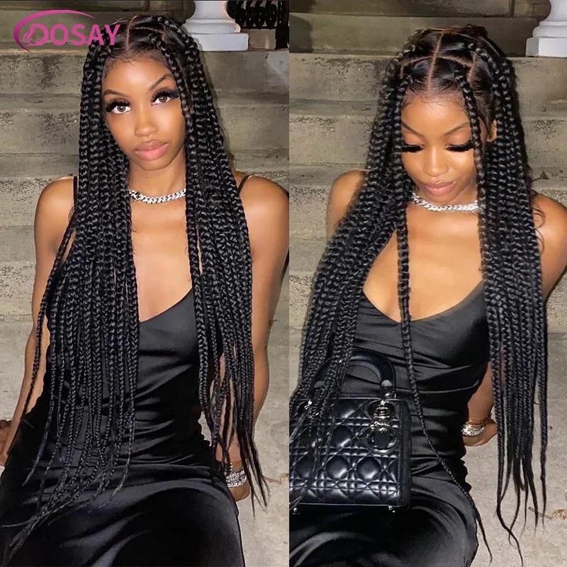 36'' Big Knotless Box Braid Wig Synthetic Braided Wigs For Black Women Jumbo Tribal Wig Full Lace Front Wig Cornrow Braided Wigs