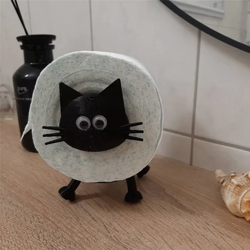 

75STO-Cat Roll Holder Toilet Paper Holder Bathroom Set Paper Towel Roll Storage Cute Bathroom Decoration