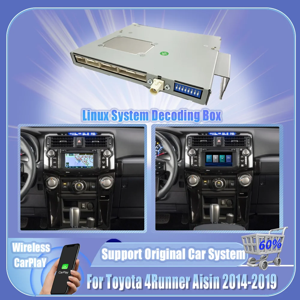 

Система Viknav Linux OEM автомобильный декодер для Toyota 4Runner Aisin 2014-2019, беспроводной CarPlay Android, интерфейсная коробка с автоматическим декодированием
