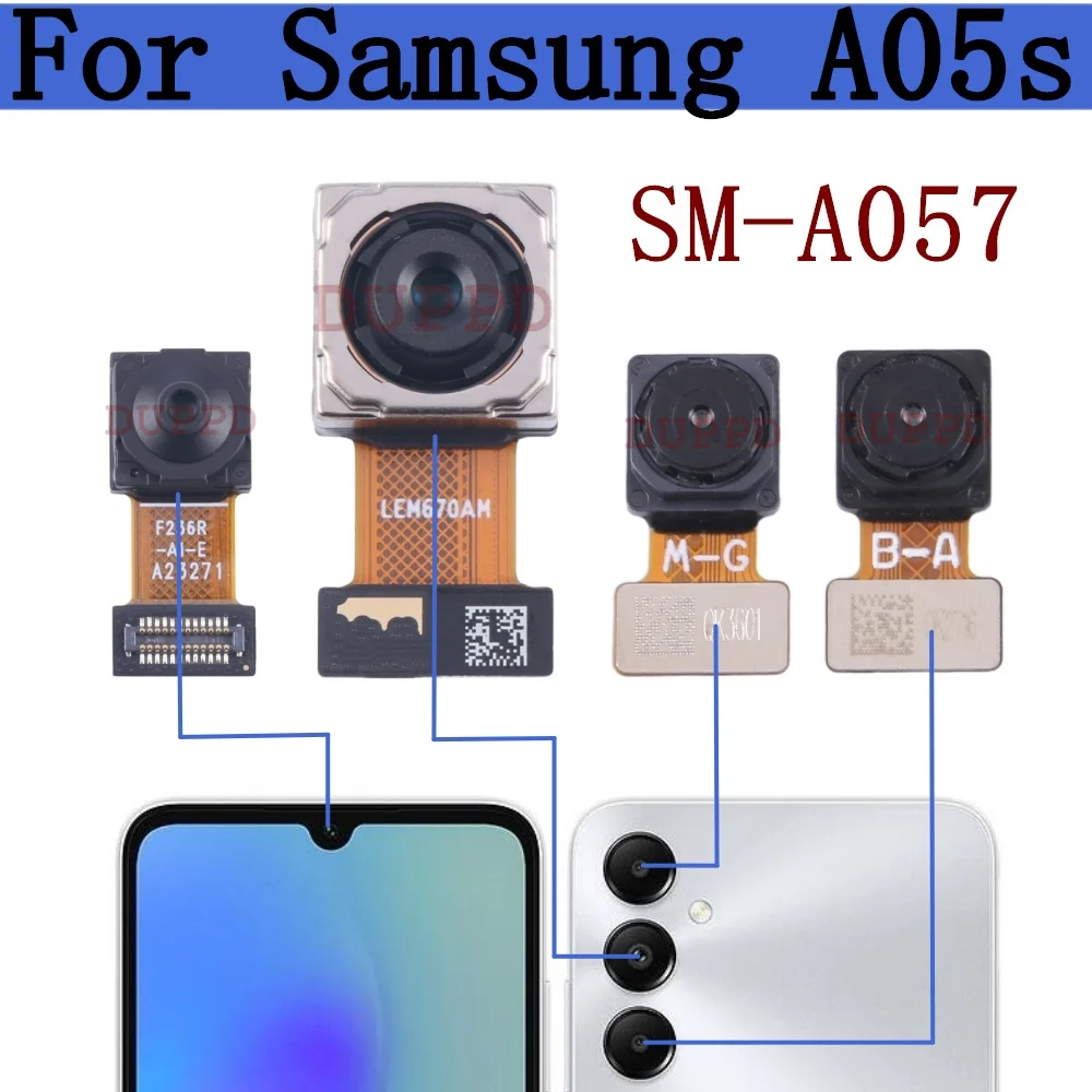 Front Rear Module Camera For Samsung Galaxy A05s SM-A057F A057M Wide Macro Depth Back Main Cameras Flex Cable