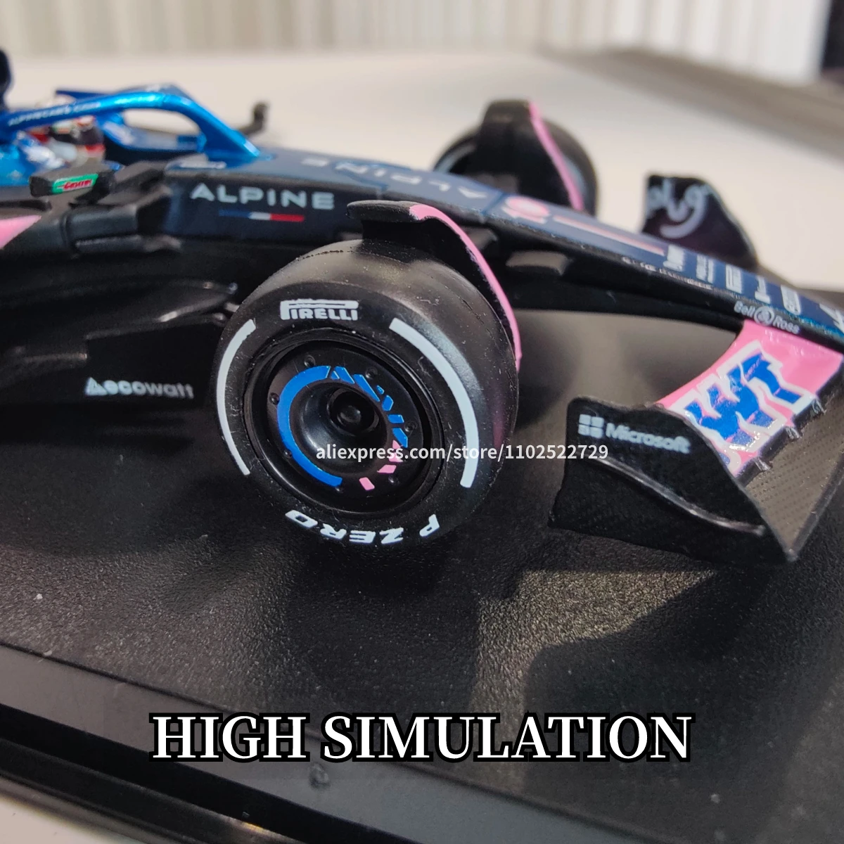 Bburago F1 2023 Alpine A523 Car Model with Showcase, Scale 1:43 French Formula 1 Replica Xmas Gift Boy Toy Miniature Home Decor