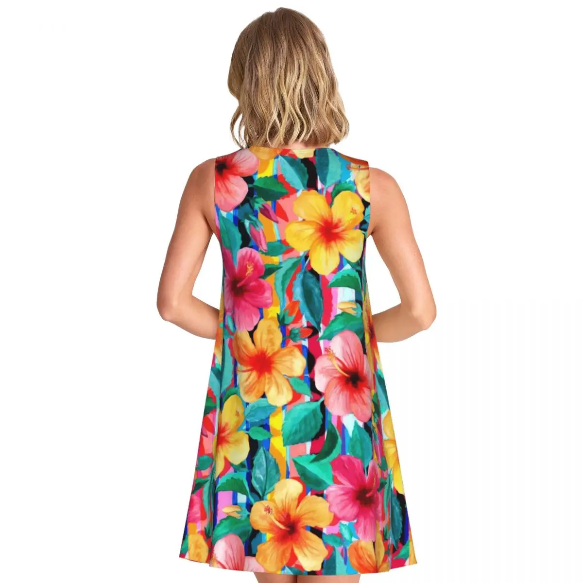 Hawaiian Tropical Dress Hibiscus Floral Print Boho Dresses Summer Simple Oversized Tank Dress Hot Lady Pattern Clothes