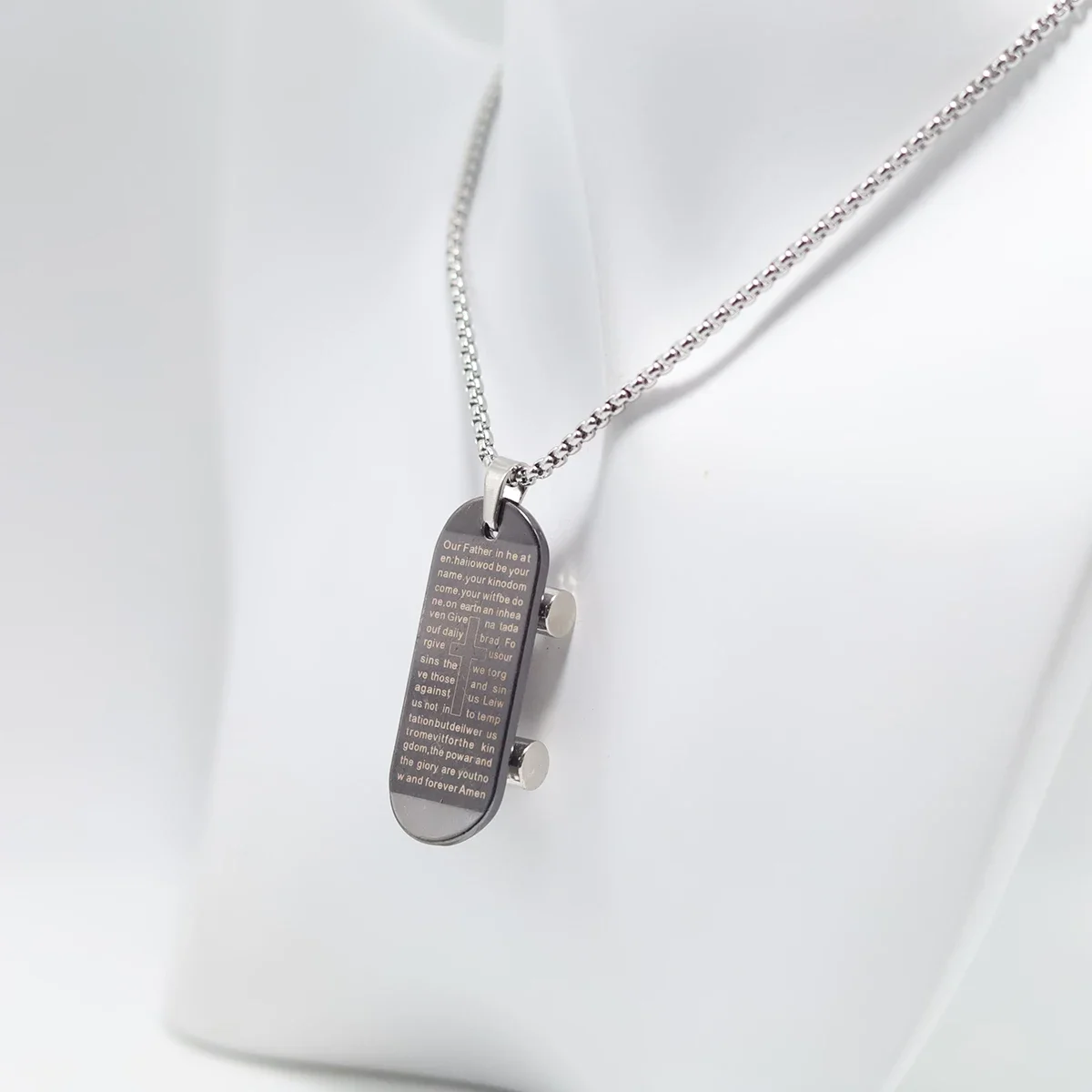 OFF THE WALL Slogan Skateboard Pendant Necklace Ladies Men Stainless Steel   Punk Jewelry Wholesale