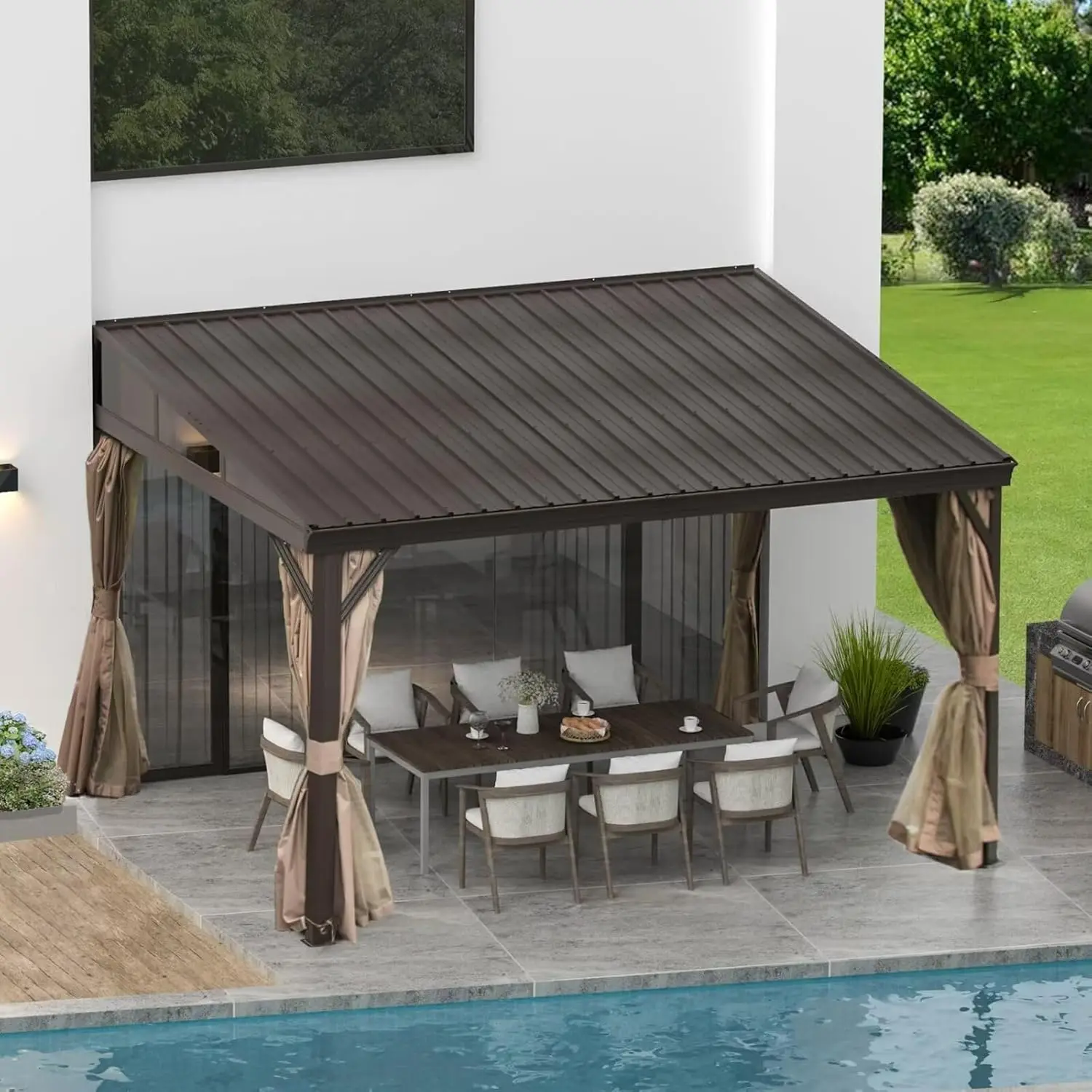

Domi 10' x 12' Lean to Gazebo with Aluminum Frame, Wall Mounted Gazebo Hardtop Galvanized Steel Sloping Roof with, Custom