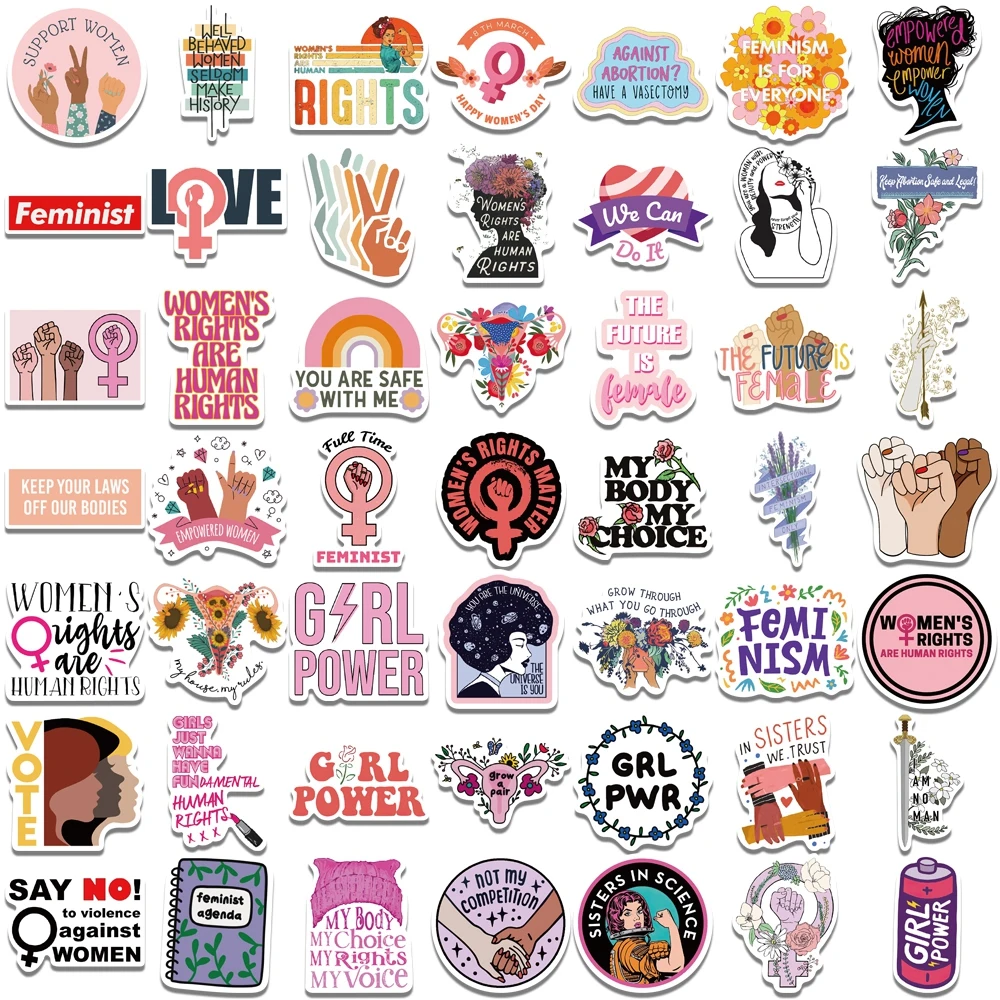 50/100pcs Feminist Stickers Girly Girl Power Indie Mirror Stickers Women Awareness Girl Sticker for Laptop Skateboard Luggage