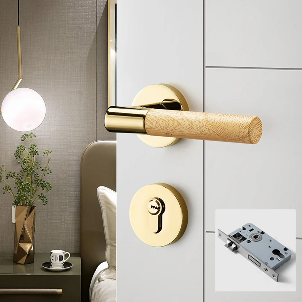 

5815-616 Zinc alloy solid wood door lock indoor door handle with key lock core lock body complete set of PVD split parts