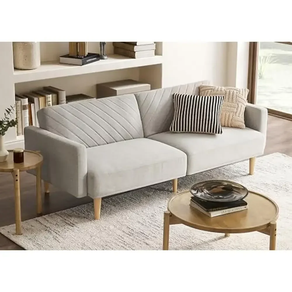 Modern Mid-Century Futon Sofa Bed Sleeper Couch Loveseat with Adjustable Backrest Compact Design Living Room Firm Foam Seat