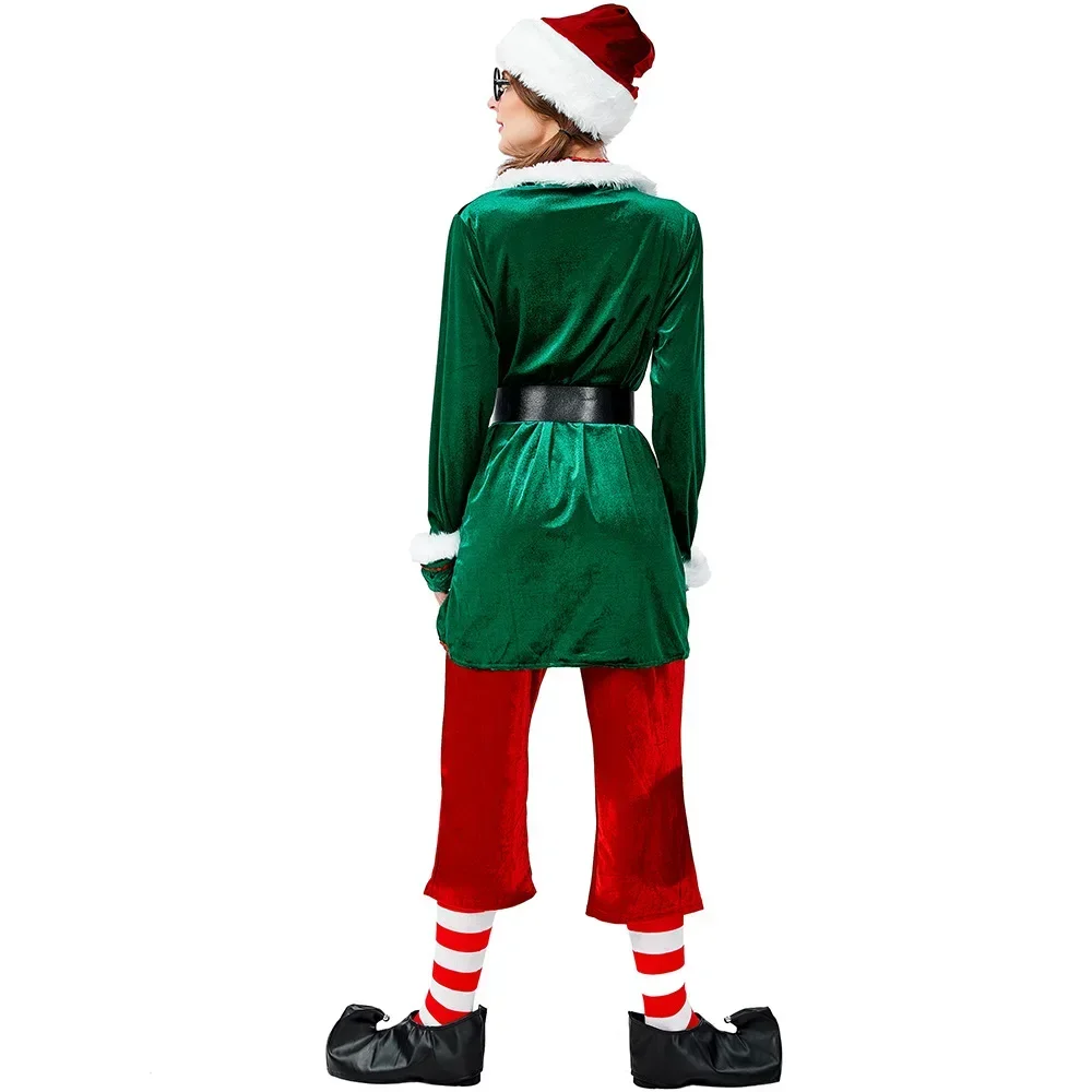 Green Elf Clown Santa Claus Costume Ladies Christmas New Year Fancy Dress Adult Women Fancy Dress