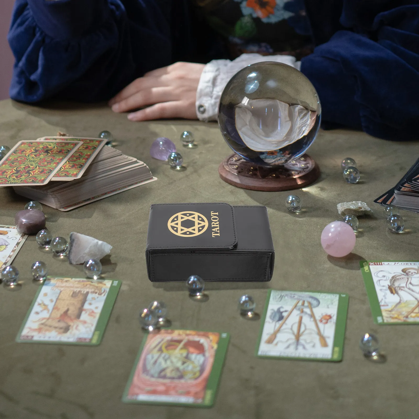 PU Rectangular Tarot Card Storage Box with Airtight Seal Moisture Resistant Lightweight Portable for Tarot Cards Envelopes