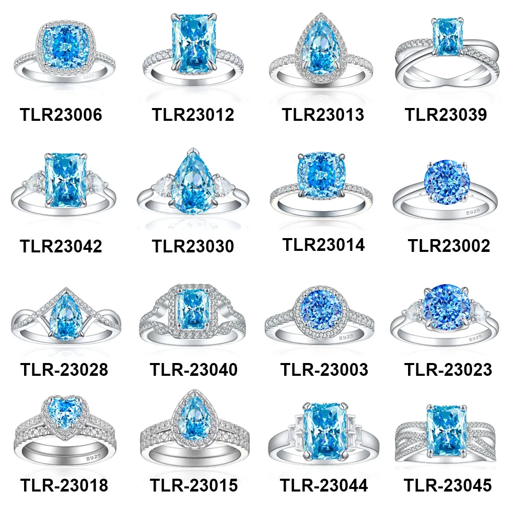 S925 sterling silver ring, sea blue ice flower cut color treasure ring, niche high-end ring, anniversary commemorative gift