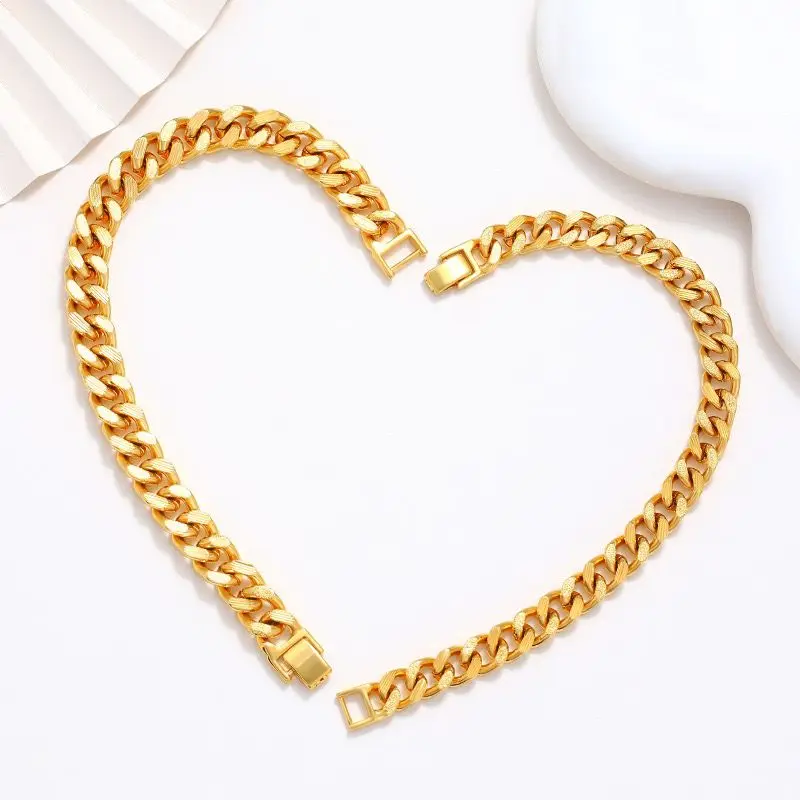 XP Jewelry -- ( 20 cm x 6 8 10 mm ) 24 k Yellow Gold Color Carving Cuba Bracelets For Men Women Fashion Jewelry