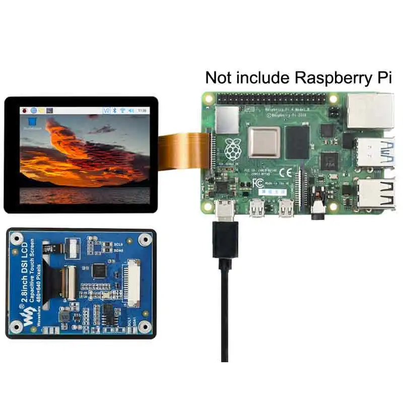 라즈베리 파이 2.8 인치 DSI MIPI LCD 정전식 터치 디스플레이, 480 × 640 IPS 광학 본딩 스크린