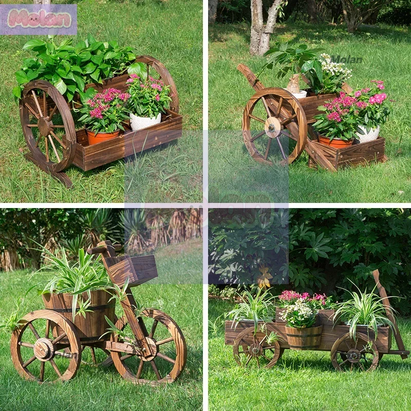 

Outdoor balcony solid wood flower box carbonized multi-layer wooden flower pot frame anti-corrosion wood garden decoration