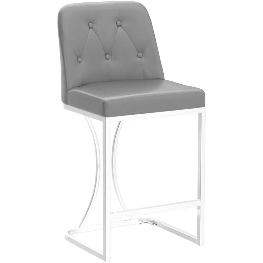 24" Counter Height Bar Stools Set of 2, Grey Counter Stools with Back and Sliver Metal Frame, Modern Luxury Barstools with