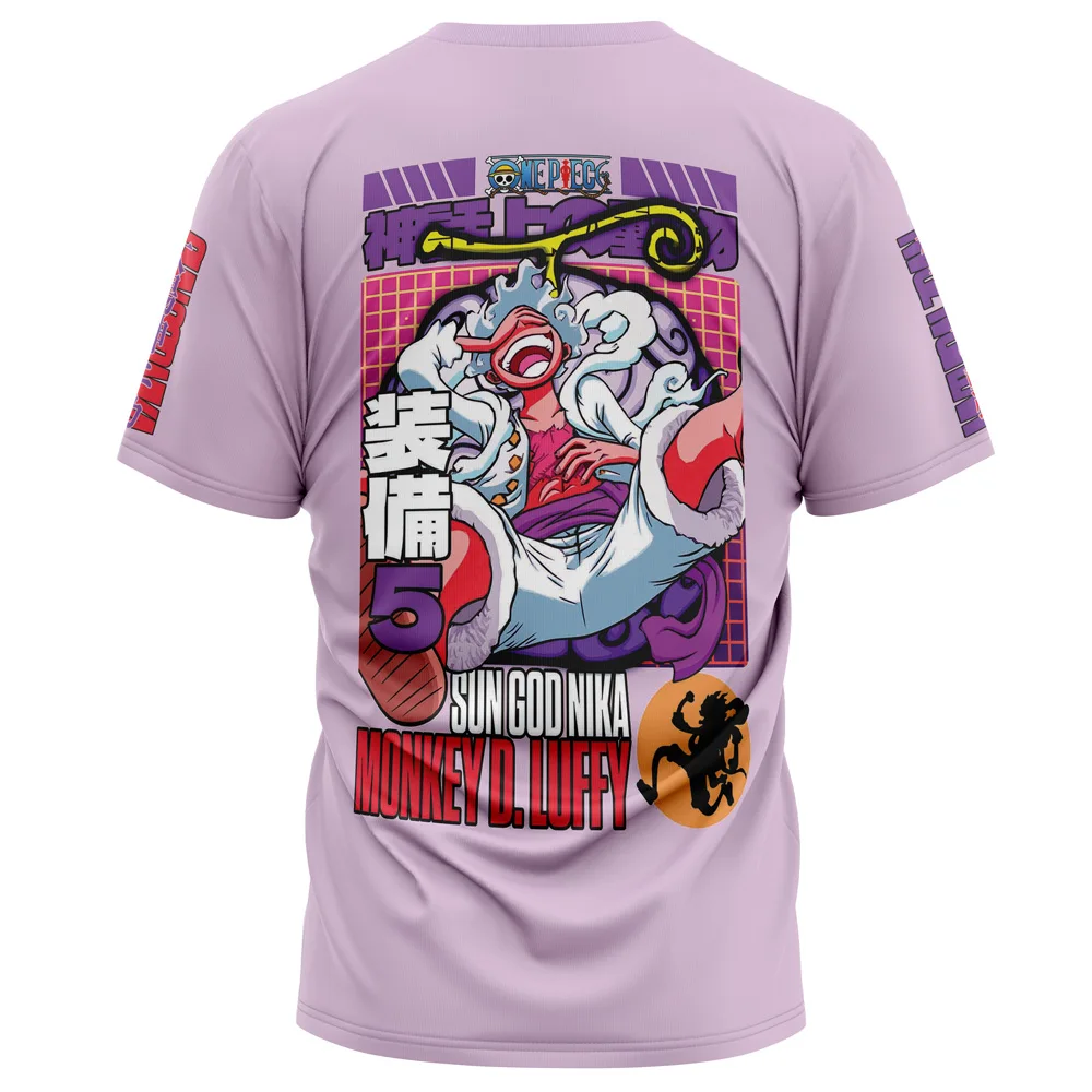 One Piece Monkey D. Luffy Gear 5 Sun God Nika T-Shirt Men Jersey Oversized Casual Top Suitable for Daily and Training Wear Moto